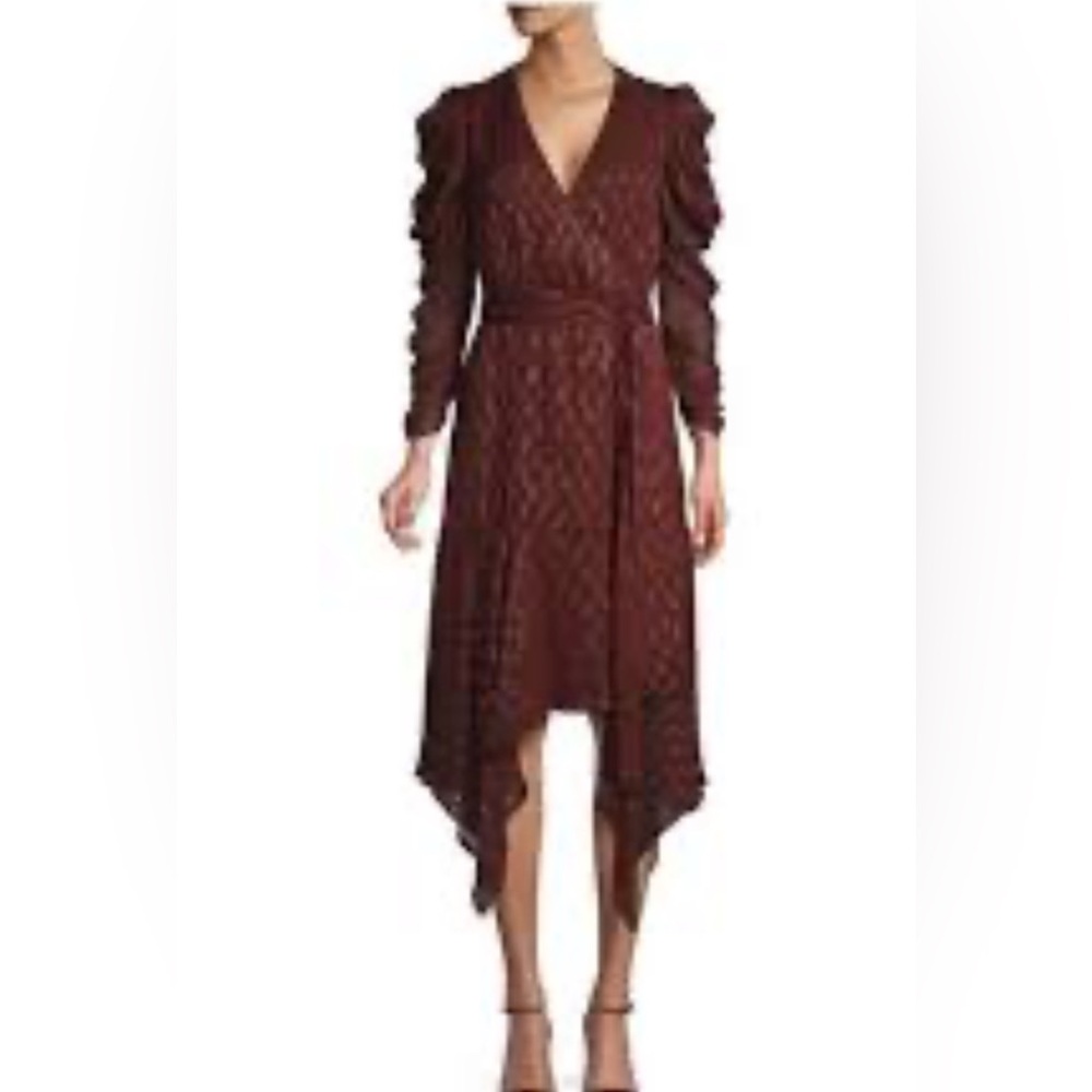 Walter Baker Burgundy with Gold Long Sleeve Dress